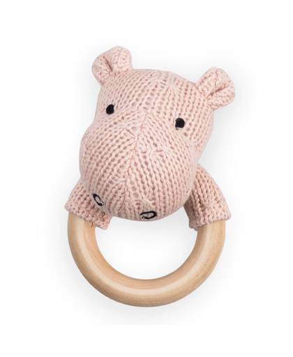 bijtring Ø 7cm Soft knit hippo creamy peach