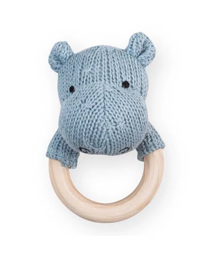 bijtring Ø 7cm Soft knit hippo soft blue