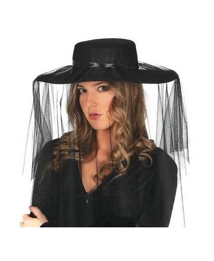 Zwarte weduwe hoed met sluier voor dames
