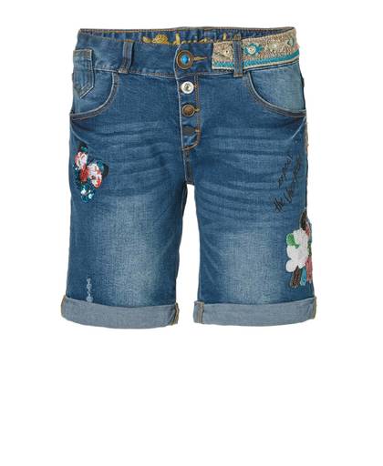 jeans short met pailletten en borduursels