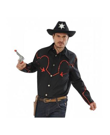 Zwart cowboy shirt met rode glitters xl