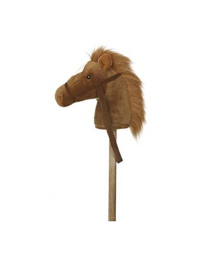 Pluche stokpaardje bruine pony met geluid 94 cm