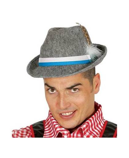 Oktoberfest - grijze tiroler hoed met veer voor volwassenen