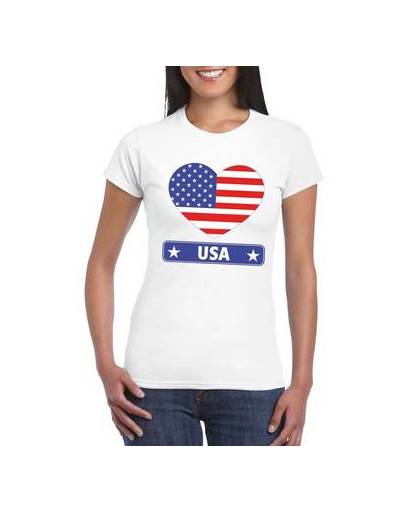 Amerika/ usa t-shirt met amerikaanse vlag in hart wit dames xl