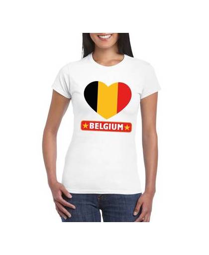 Belgie t-shirt met belgische vlag in hart wit dames s