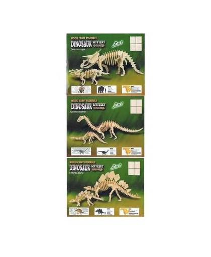 3x houten bouwpakketten van verschillende dinosuarussen