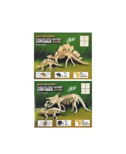 2x houten bouwpakket van 2x een triceratops en 2x stegosaurus