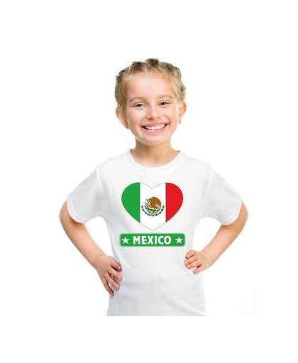 Mexico kinder t-shirt met mexiaanse vlag in hart wit jongens en meisjes xl (158-164)