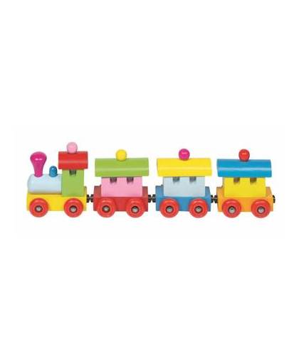 Gekleurde houten trein met wagons