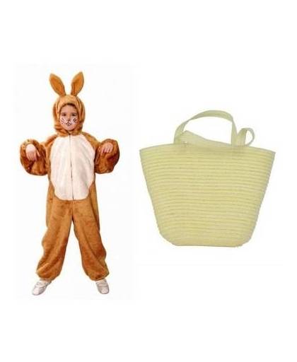 Paashaas verkleedpak maat 140-152 met mandje voor kinderen - konijn/haas kostuum