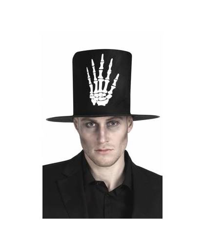 Hoge hoed zwart met skelet hand