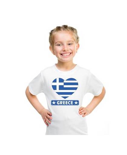 Griekenland kinder t-shirt met griekse vlag in hart wit jongens en meisjes m (134-140)