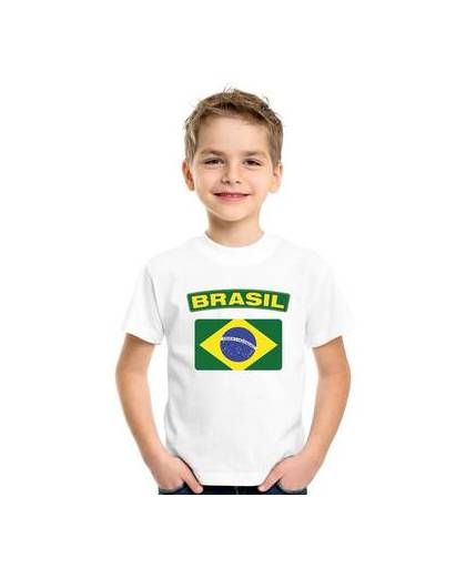 Brazilie t-shirt met braziliaanse vlag wit kinderen m (134-140)