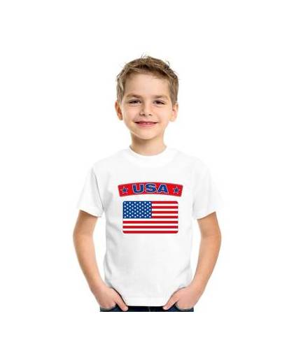Amerika t-shirt met amerikaanse vlag wit kinderen l (146-152)