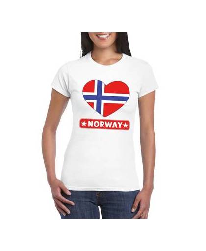 Noorwegen t-shirt met noorse vlag in hart wit dames s