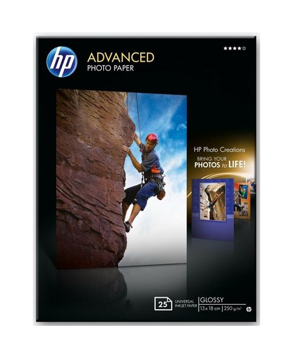 HP Advanced Photo Paper, glanzend, 25 vel, 13 x 18 cm randloos pak fotopapier