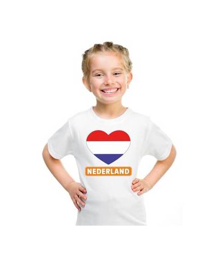 Nederland kinder t-shirt met nederlandse vlag in hart wit jongens en meisjes xs (110-116)