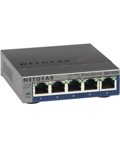 Netgear ProSAFE Unmanaged Plus Switch - GS105E - 5 Gigabit Ethernet poorten