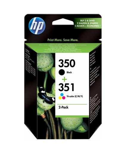HP 350 originele zwarte/351 drie-kleuren inktcartridges, 2-pack inktcartridge