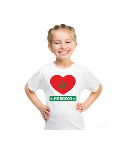 Marokko kinder t-shirt met marokkaanse vlag in hart wit jongens en meisjes s (122-128)