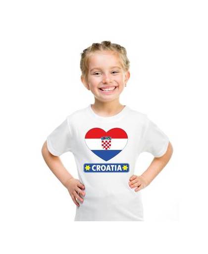 Kroatie kinder t-shirt met kroatische vlag in hart wit jongens en meisjes m (134-140)