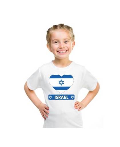 Israel kinder t-shirt met israelische vlag in hart wit jongens en meisjes m (134-140)