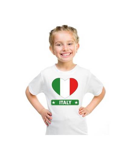 Italie kinder t-shirt met italiaanse vlag in hart wit jongens en meisjes xs (110-116)
