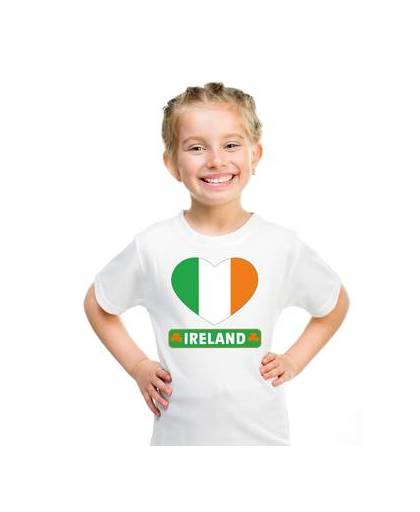 Ierland kinder t-shirt met ierse vlag in hart wit jongens en meisjes xl (158-164)