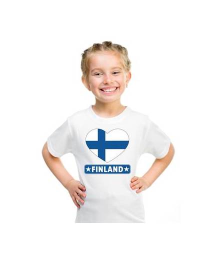 Finland kinder t-shirt met finse vlag in hart wit jongens en meisjes l (146-152)