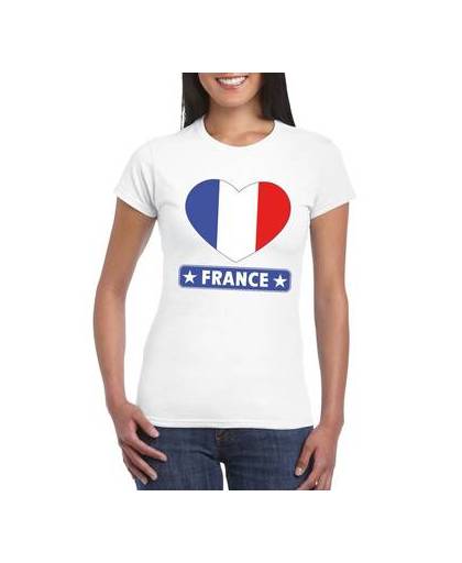 Frankrijk t-shirt met franse vlag in hart wit dames s