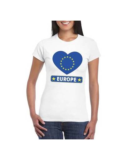 Europa t-shirt met europese vlag in hart wit dames l