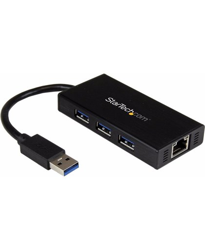 StarTech.com 3-poorts draagbare USB 3.0-hub plus Gigabit Ethernet aluminium met geintegreerde kabel