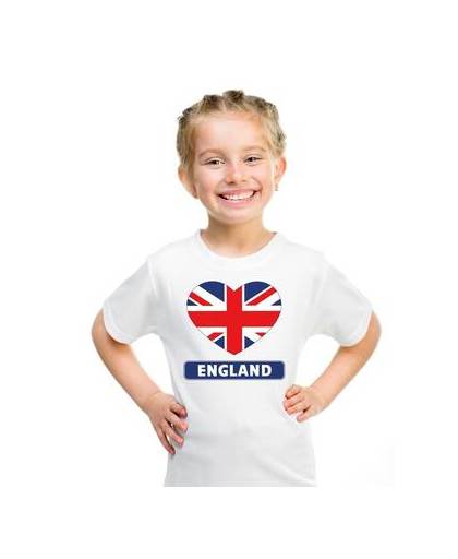 Engeland kinder t-shirt met engelse vlag in hart wit jongens en meisjes l (146-152)