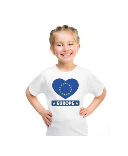 Europa kinder t-shirt met europese vlag in hart wit jongens en meisjes xs (110-116)