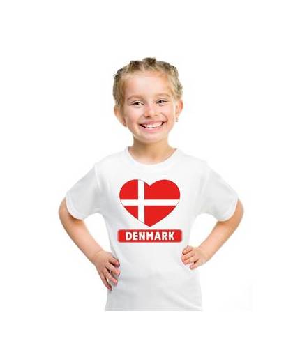 Denemarken kinder t-shirt met deense vlag in hart wit jongens en meisjes s (122-128)