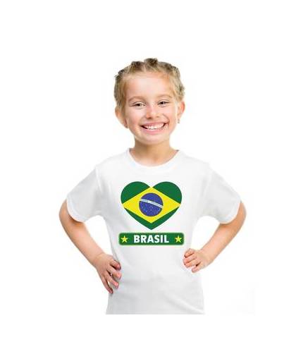 Brazilie kinder t-shirt met braziliaanse vlag in hart wit jongens en meisjes l (146-152)