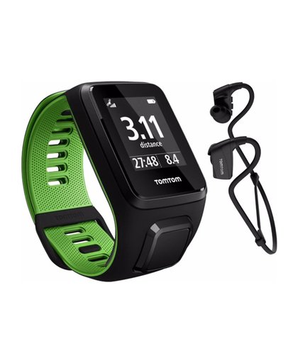 TomTom Runner 3 Cardio + Music + Headphones sport horloge Zwart, Groen 144 x 168 Pixels Bluetooth