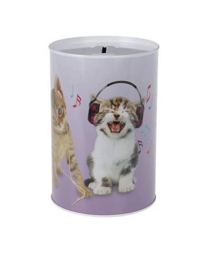 Katten/poezen met koptelefoon spaarpot 15 cm - kittens met koptelefoon spaarpot 15 cm