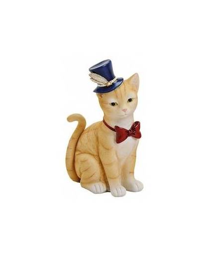 Spaarpot rode kat/poes met hoed en strikje 22 cm