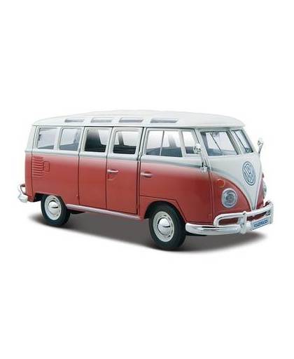 Modelauto volkswagen t1 samba van busje rood 1:24 - speelgoed auto schaalmodel