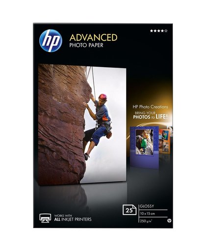 HP Advanced Photo Paper, glanzend, 25 vel, 10 x 15 cm randloos pak fotopapier