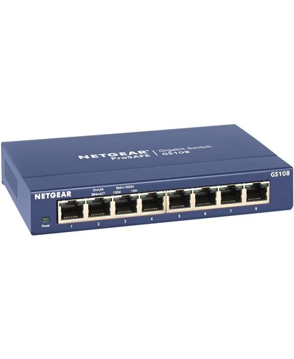 Netgear ProSAFE Unmanaged Switch - GS108GE - Desktop - 8 Gigabit Ethernet poorten 10/100/1000 Mbps