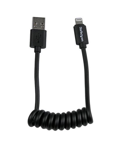 StarTech.com 30 cm zwarte 8-polige Apple Lightning connector naar USB- spiraalkabel voor iPhone / iPod / iPad mobiele telefoonkabel