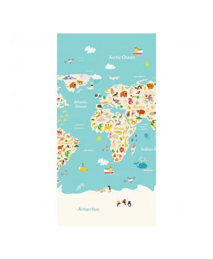 Goodmorning strandlaken Worldmap - - polyvelours terry - 75 x 150 cm