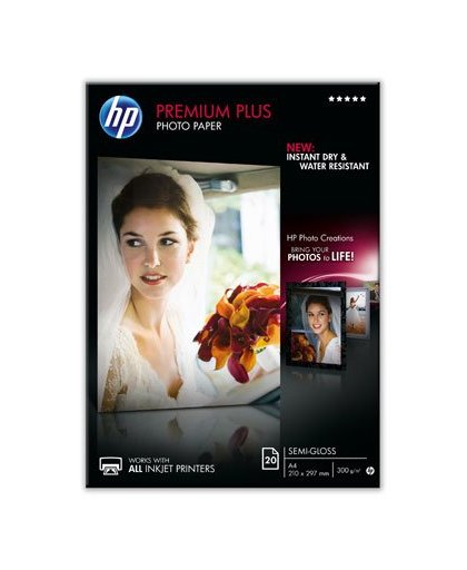 HP Premium Plus matglanzend fotopapier, 20 vel, A4/210 x 297 mm pak fotopapier