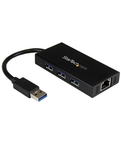 StarTech.com 3-poorts draagbare USB 3.0-hub plus Gigabit Ethernet aluminium met geintegreerde kabel
