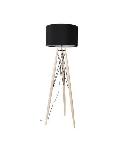 24designs vloerlamp tower - hoogte 158 cm - houten poten - zwarte lampenkap ø50 cm