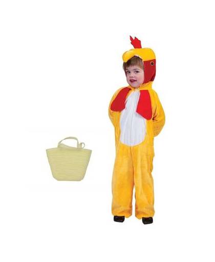 Paaskip verkleedpak maat 116 (5-6 jaar) met mandje voor kinderen - kip/haan kostuum