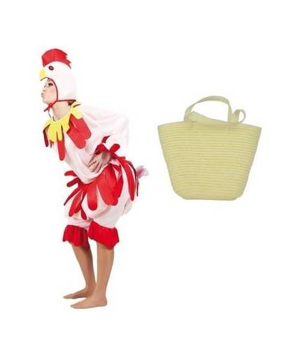 Paaskip verkleedpak met mandje voor volwassenen - kip/haan kostuum