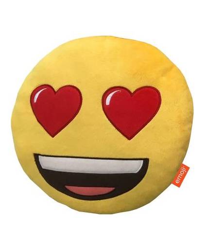 Emoji 3d pluche heart eyes - sierkussen - 28 x 28 x 7 cm - geel